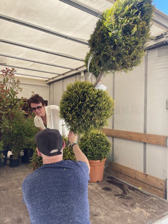 Bar'EnVoix 2023 - Photo des coulisses - choix des plantes de déco. Virginie décharge le camion
