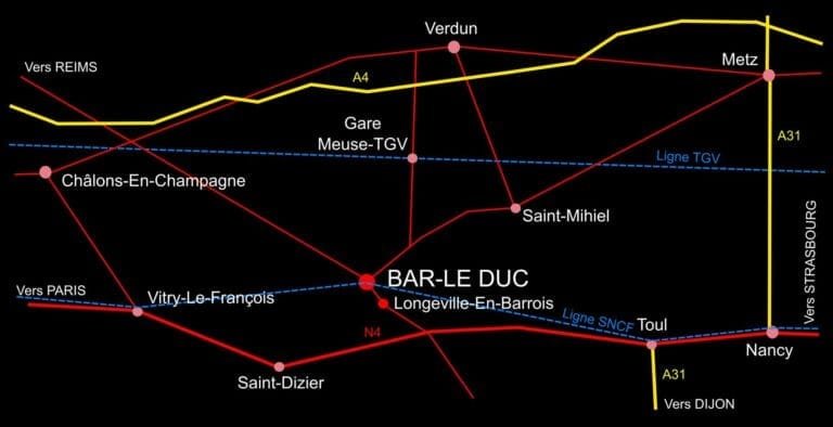 Dessin des villes et moyens d'accès au festival.