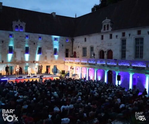 Vue dans la nuit sur le public pendant le concert de Club for five