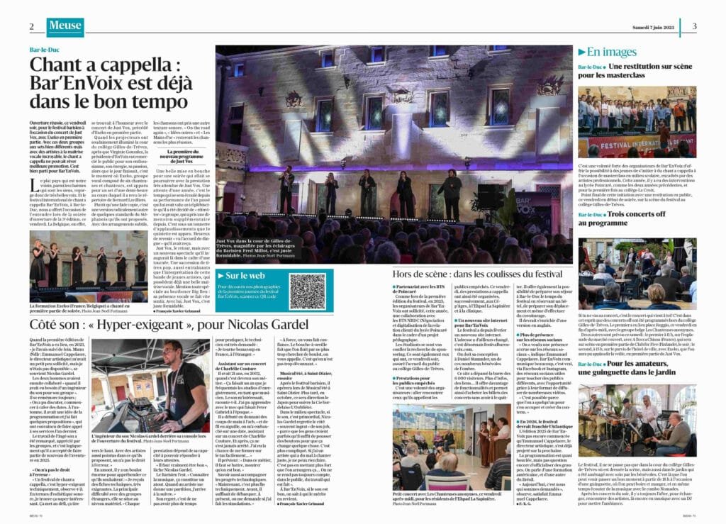 Extrait de journal du 7 juin 2025 avec le titre suivant : Chant a cappella, Bar'EnVoix est déjà dans le tempo