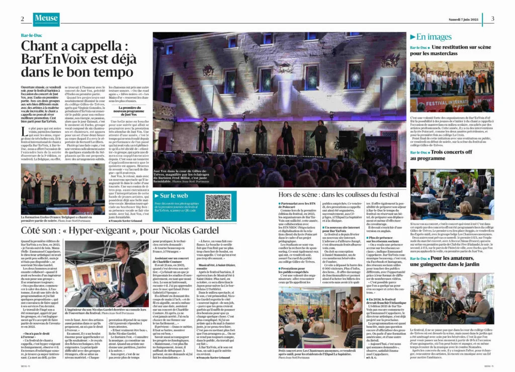 Extrait de journal du 7 juin 2025 avec le titre suivant : Chant a cappella, Bar'EnVoix est déjà dans le tempo