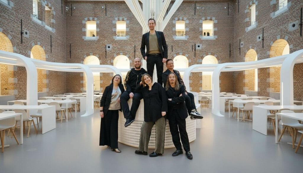 6 chanteurs dans une satlle de restaurant